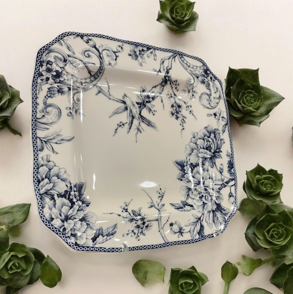 Set of 4 Side Salad Porclain Plates 222 Fifth Bird Toile New Blue White - Picture 1 of 1